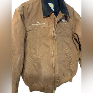 Carhartt Santa Fe Jacket In A Brown Canvas Material Black Corduroy Collar Large